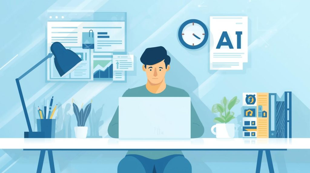 Freelancer designing social media graphics, tracking time, and writing with productivity tools on a clean workspace